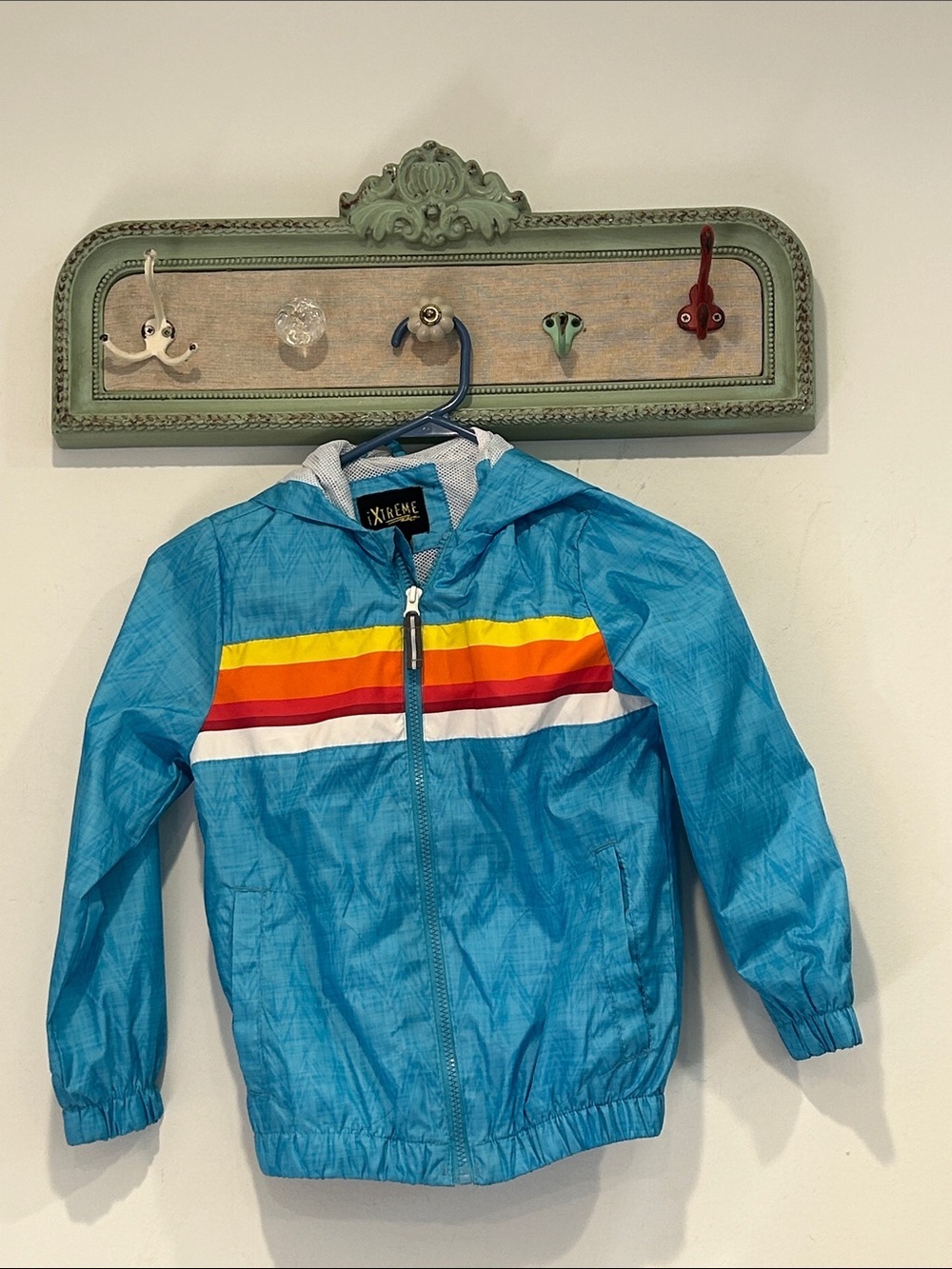 Kids iXtreme light Blue Hooded Windbreaker with Retro Stripe boys size 7